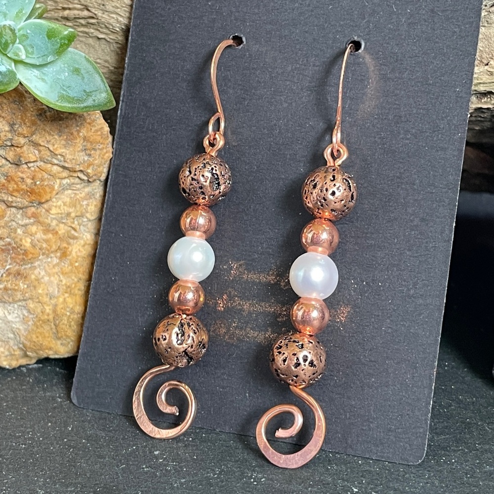 Artisan Wire Wrapped Copper Earrings Handmade - Picture 2 of 15
